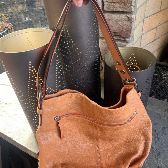 Coach Tan Leather Madison Phoebe Pebbled Orange Purse - Picture 2 of 6